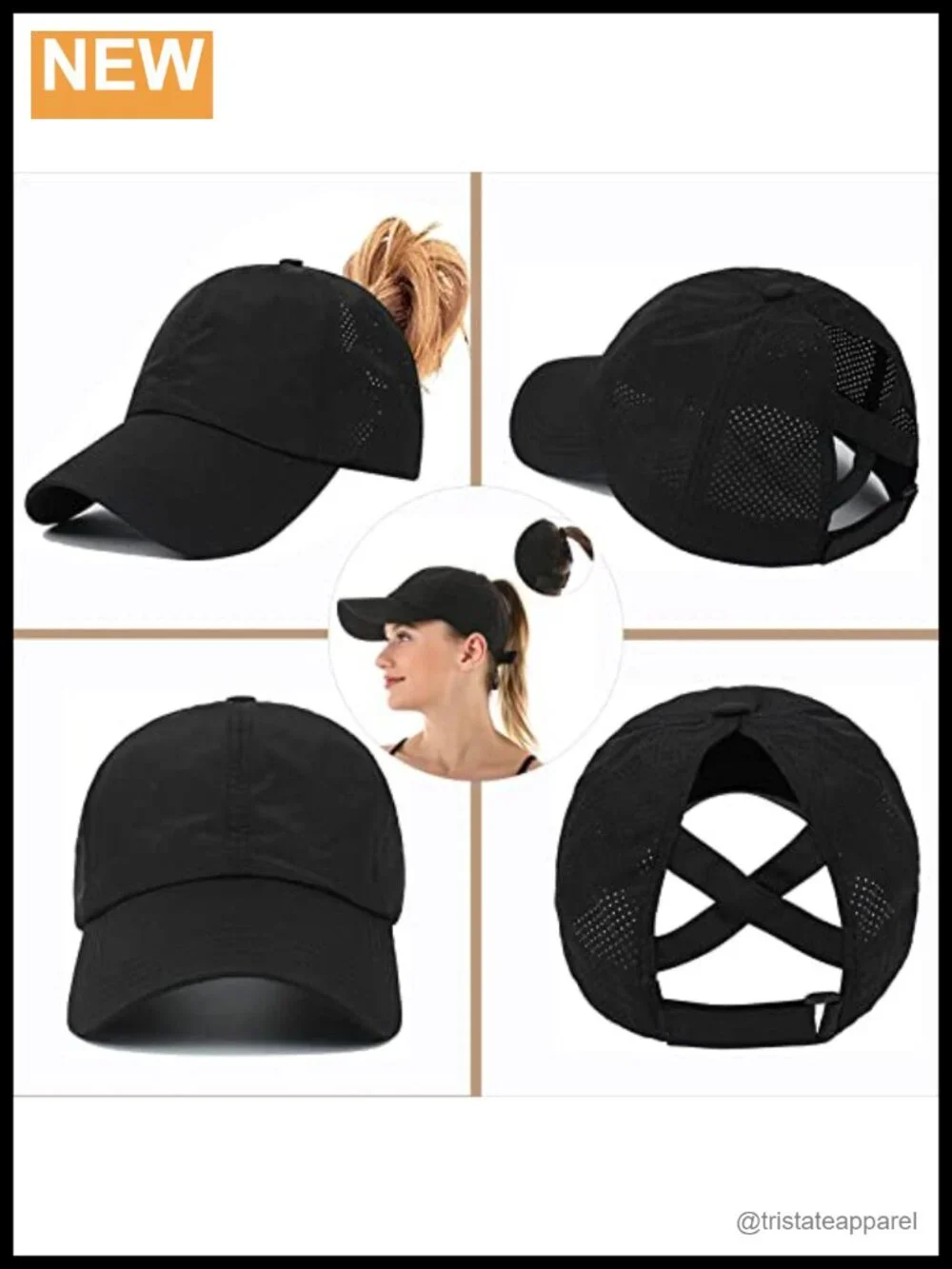 Adjustable Ponytail Baseball Cap, High Bun Criss Cross Hat, Breathable Quick